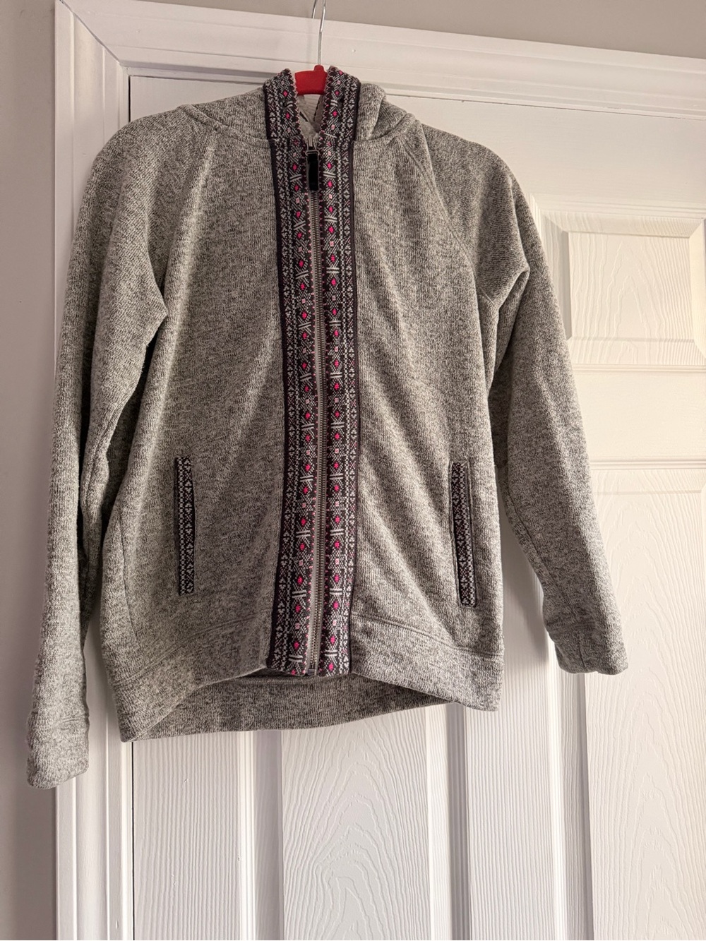 American Eagle Outfitters Gray Hooded Jacket with Pink-Accent Trim